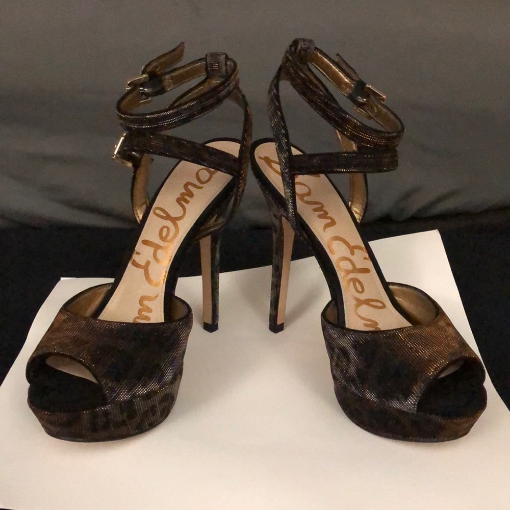 Sam Edelman Strappy Platforms Metallic Leopard - Picture 5 of 6